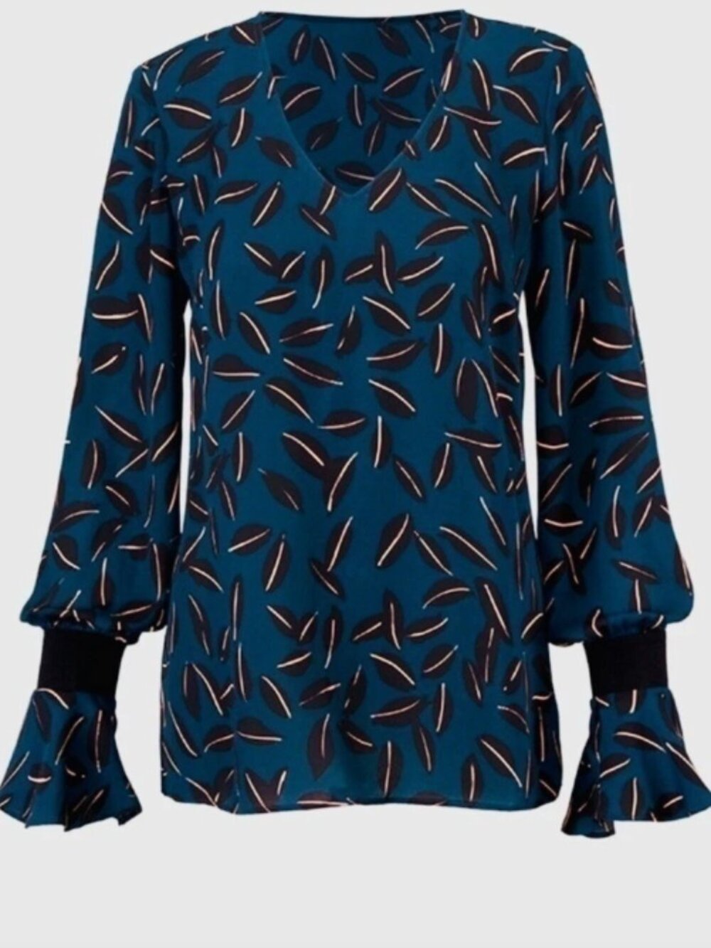 CAbi #3763 Floating Shadow Leaf Flared Cuffs Blouse Moody Fall Floral Sheer Sz M